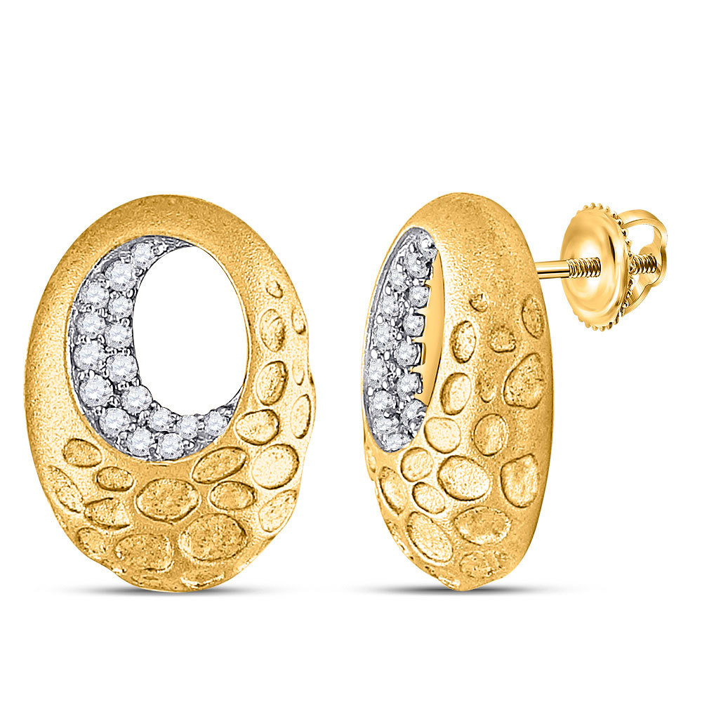 Primary image for 14kt Yellow Gold Womens Round Diamond Pitted Oval Earrings 1/5 Cttw