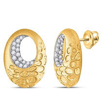 14kt Yellow Gold Womens Round Diamond Pitted Oval Earrings 1/5 Cttw - £466.66 GBP