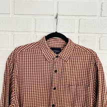 Vintage Nautica Button Up Shirt Mens Medium Red Gray Cream Check Pattern - $19.59