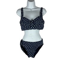 Lands&#39; End Polka Dot Bikini Women&#39;s 2-Piece Size 8 Navy/White High Waist... - $18.50