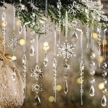 18Pcs Crystal Ornaments - Hanging Acrylic Christmas Snowflake Icicle Dro... - $18.99