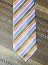 TieMart Men&#39;s Striped Tie Regular Length Pink Orange Purple - £7.73 GBP