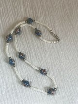 Vintage Dainty White Heishi w Periwinkle &amp; Pink Floral Cloisonne Beads Choker - £21.77 GBP