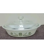 VTG Glasbake 1 QT Casserole Dish Green Daisy Milk Glass 10&quot; Oval w Lid J... - $25.32 CAD