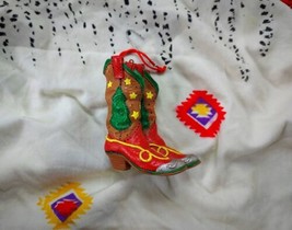 Red Cowboy Boots Christmas Tree Ornament Western Rodeo Southwest Vtg 198... - $14.52