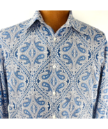 Michael Kors Blue Mens Size Large Tailored Fit Paisley No Iron Dress Shi... - $618.93 MXN