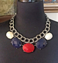 Vintage Patriotic Choker Necklace Red, White And Blue Large Faceted Stone Neckla - £14.69 GBP