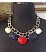 Vintage PATRIOTIC CHOKER NECKLACE RED, WHITE AND BLUE Large Faceted Ston... - £14.79 GBP