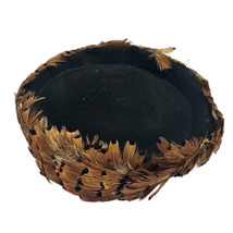 Pheasant feather trim wool pillbox hat VINTAGE 1960&#39;s 1970&#39;s - £23.45 GBP