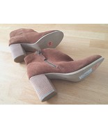ECOTE LADIES BROWN SUEDE LEATHER-10-WORN ONCE-3.5&quot; STACKED HEEL-ZIPPER-G... - $158.99 MXN