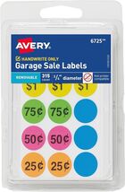 Avery Garage Sale Removable Labels, 3/4 Inch Round Labels, Assorted Colors - $6.93