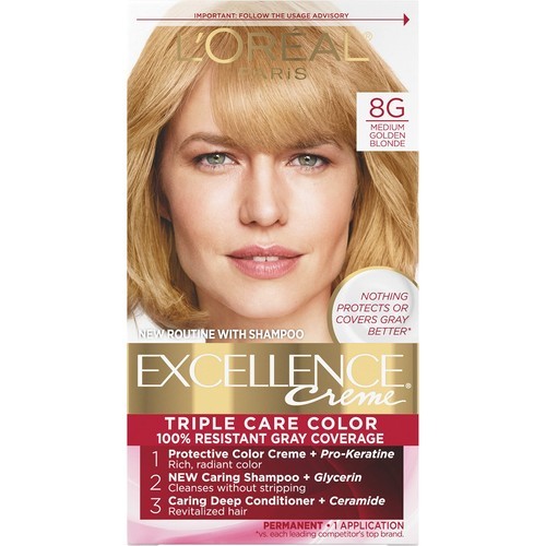 L&#39;Oreal Paris Excellence Creme Permanent Triple Care Hair Color, 8G Medium - $14.15