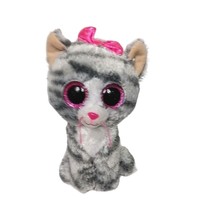 Ty Beanie Boos Kiki Tabby Cat Gray White Glitter Eyes Plush Stuffed Anim... - $21.28