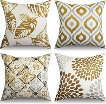 Decorative Pillow Covers 16X16 Set of 4, Brown Square Linen Pillow Covers Modern - £18.13 GBP