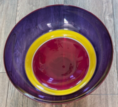 James Nadal Studio Art Glass Large Bowl Vibrant Colors 13 1/4" Large Signed image 13