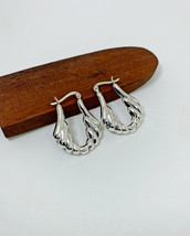 Puffy Bell Flower Shape Hoop Earrings 925 Sterling Silver, Handmade Earrings - £49.44 GBP