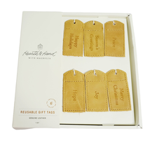 Hearth and Hand Magnolia Christmas 6 Reusable Gift Topper Tags Tan Leather - £11.81 GBP