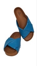 Susina Sandal  Womens 9 Vista Faux Leather Cross Strap Slide Turquoise Blue - £17.62 GBP