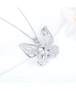 925 Sterling Silver Elegant Butterfly Pearl Cage Pendant Necklace - £42.99 GBP