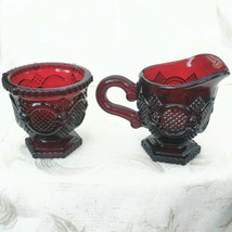 AVON CAPE COD creamer pitcher sugar bowl set RED RUBY VINTAGE 1876 - $17.41