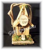 Rustic Log Cabin &amp; Grapevine COUNTRY CHURCH Birdhouse - $12.95