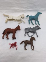 Lot Of (5) Vintage 1960s Horse Plastic Toys 1-3&quot; Brown White Gray Silver  - $15.83