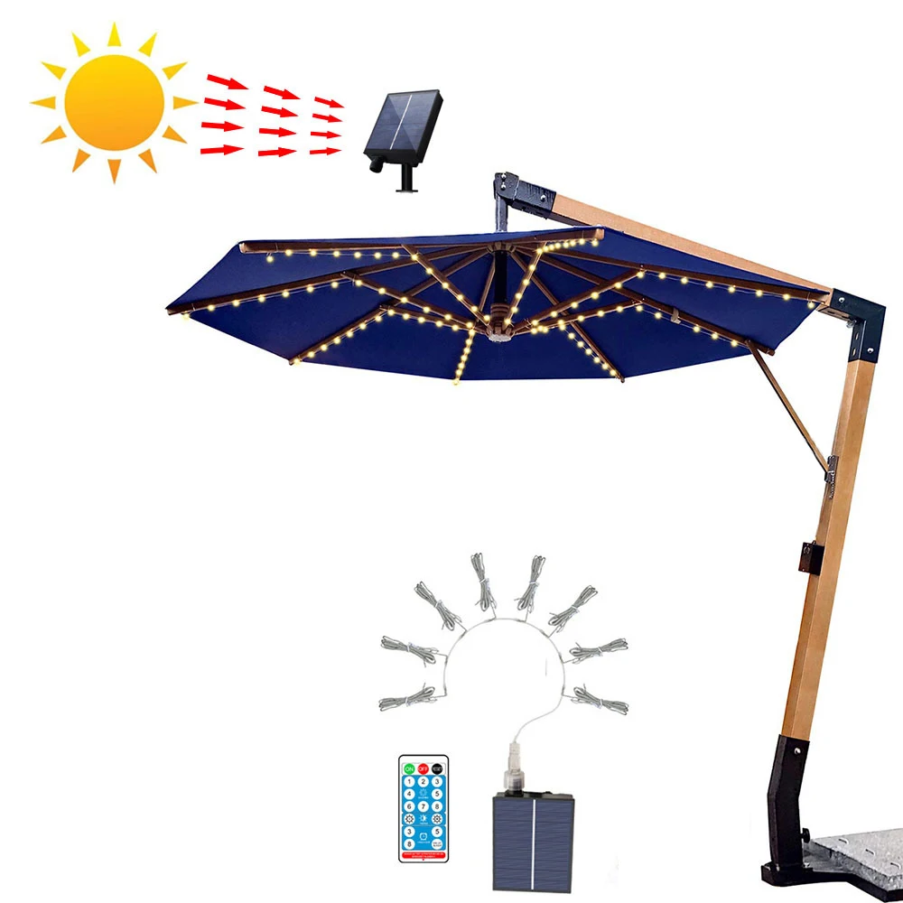 Patio Umbrella Lights, 104 LED Solar String Lights with 8 Modes Waterproof Umbre - £75.57 GBP