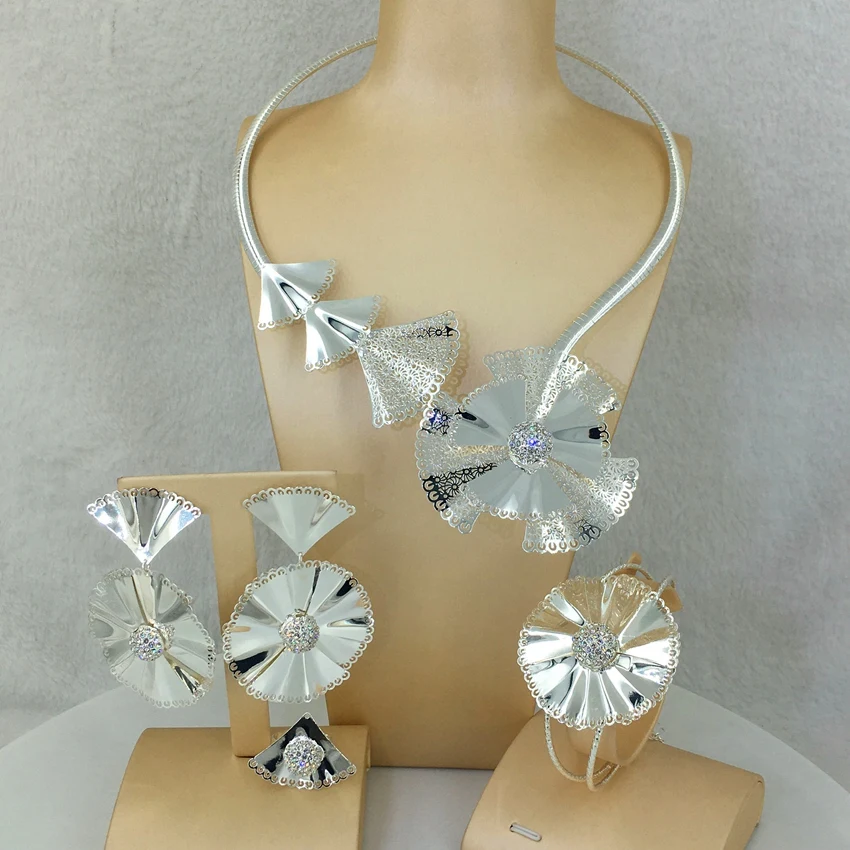 Beautiful Flower Jewelry Brazilian Jewelry for Women Necklace Sets  FHK12575 - £59.14 GBP