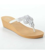 Candies White Beaded Flip Flops Wedge Sandals - £18.82 GBP