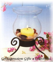 Beautiful Glass Candle Rock Garden w/WROUGHT Iron Stand - £13.59 GBP
