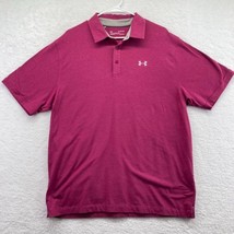 Under Armour Mens Polo Shirt Size XL Dark Pink Loose Heatgear Gray Logo - £13.97 GBP