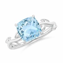 ANGARA Nature Inspired Cushion Aquamarine Ring for Women in 14K Solid Gold - £1,038.22 GBP