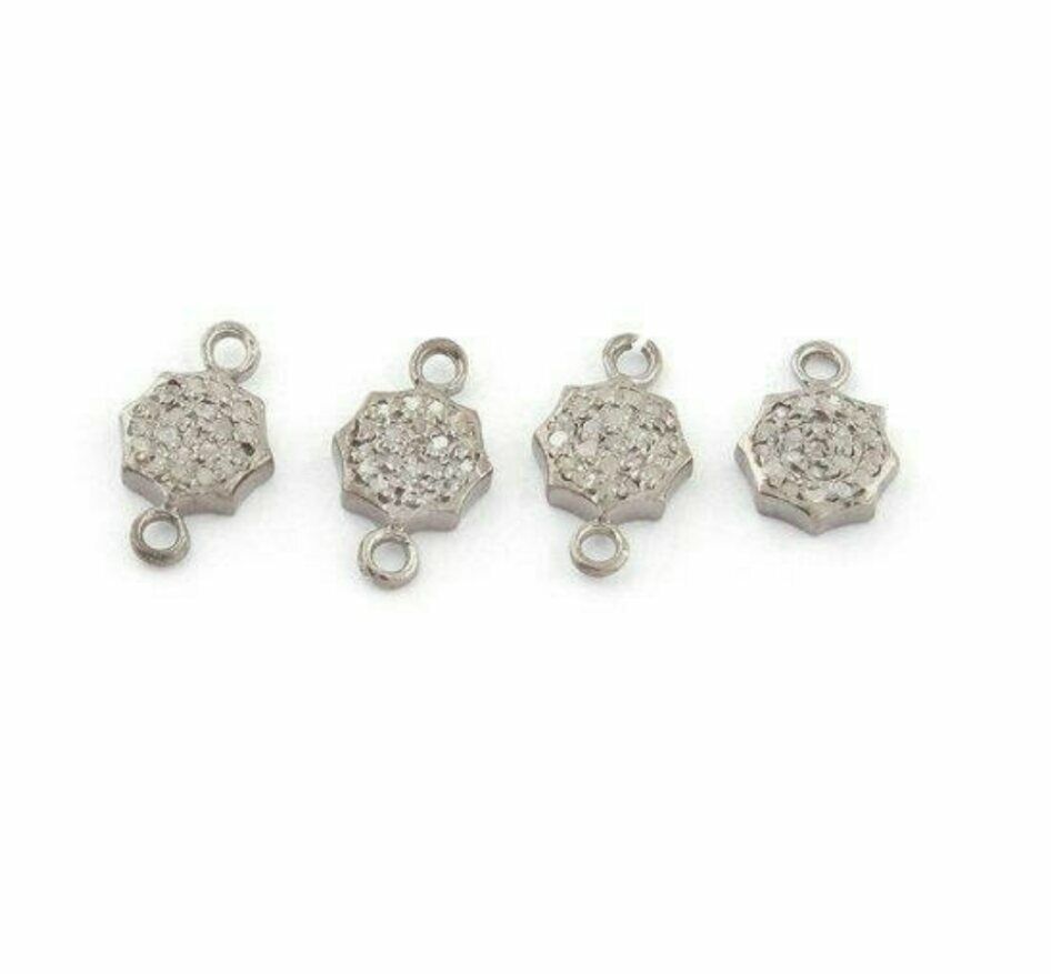 Diamond Hexagon Charm Connector 925 Silver Pave Diamond Small Charms Fin... - $40.92
