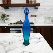 Blue Flash Glass Decanter Bottle 18.5&quot; Glass Cork Stopper - £39.92 GBP