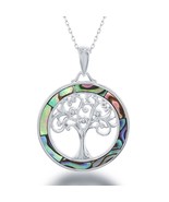 925 Sterling Silver Abalone Tree of Life Circle Pendant Necklace 18&quot; Chain - $117.31