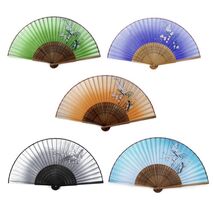 SILK CHERRY BLOSSOM HAND FAN 8" Sakura Multi Color Folding Pocket Purse ... - $7.95