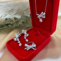 100% 925 Sterling Silver Sparking High Carbon Diamond Bow-knot Fine Jewelry Set  - £126.33 GBP