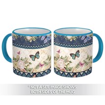 Flower Arrangement : Gift Mug Butterflies Seamless Pattern Border Decor Rose Diy - £12.74 GBP
