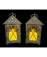 White Metal Lanterns Tealight Candle 5.5&quot; Tall W/Glass Panes Set of 2 NWT - €17,20 EUR
