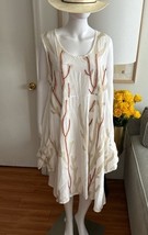 Rannes White Embroidered Summer Lagenlook Dress Tunic Kaftan Boho One Size - $35.00