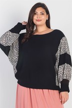 Plus Black Flannel Leopard Print Colorblock Dolman Sleeve Top 1XL - £18.42 GBP+