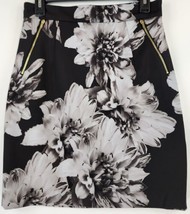 H &amp; M Skirt Womens 8 Black Gray Floral Print Zipper Pockets Pencil Mini - £20.54 GBP