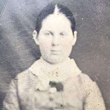 Woman Sitting 1800s Tin Type Photograph Vintage Photo Antique Middle Hair Part - £11.75 GBP