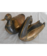vintage carved wood ducks with hammered brass or copper skins one is a box  - £157.27 GBP