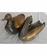 vintage carved wood ducks with hammered brass or copper skins one is a box  - $200.00