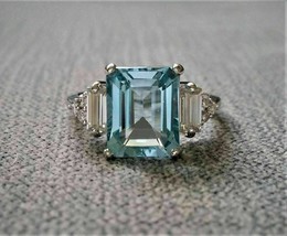 3Ct Emerald Cut Aquamarine Diamond Solitaire Engagement Ring 14k White Gold Over - $74.04