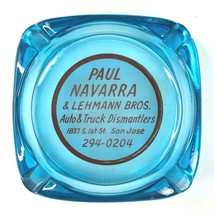 Paul Navarra Lehmann Bros Auto Dismantling Vtg AshTray San Jose 1940s Blue Glass - £28.40 GBP