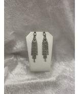 Vintage Rhinestone Silver Tone Drop Pierce Earrings Gilded Age Downton A... - $221.63 MXN