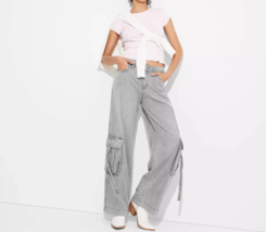 Women&#39;s Mid-Rise Wide Leg Cargo Baggy Pants (Size 17) GRAY WASH - NEW!!! - $17.18