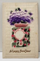Heavily Embossed Airbrushed New Years Holly Pansies Clock Rochester Postcard B14 - £7.91 GBP